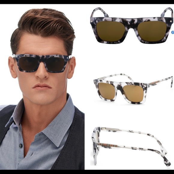 UNISEX BURBERRY SUNGLASSES WTH GREY HAVANA FRAMES AND BURBERRY LOGO ON THE ARMS - Picture 4 of 16